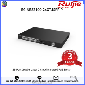 RUIJIE 24-Ports Gigabit L2 Managed PoE Switch รุ่น RG-NBS3100-24GT4SFP-P จ่ายไฟ 370 วัตต์ at/af
