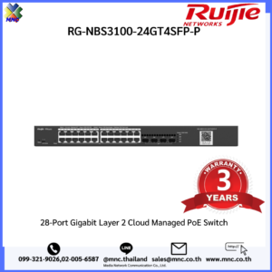 RUIJIE 24-Ports Gigabit L2 Managed PoE Switch รุ่น RG-NBS3100-24GT4SFP-P จ่ายไฟ 370 วัตต์ at/af